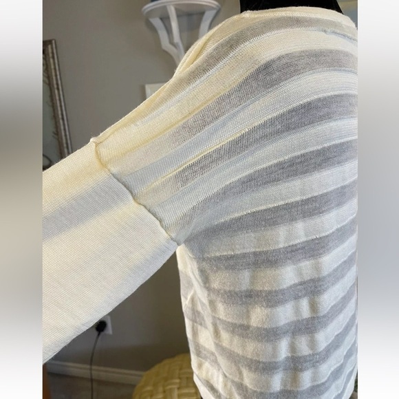NWOT Wool Sweater Ann Taylor Loft Ivory M  Sheer Stripe Crop Party Office Nice! - Picture 5 of 7